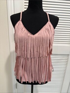 Moa Moa Pink Layered Fringe V-Neck Cami